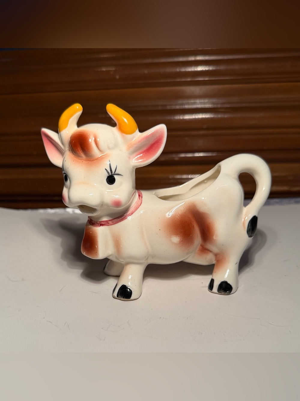 Vintage Ceramic Cow Creamer MCM Decor Brown White Farmhouse